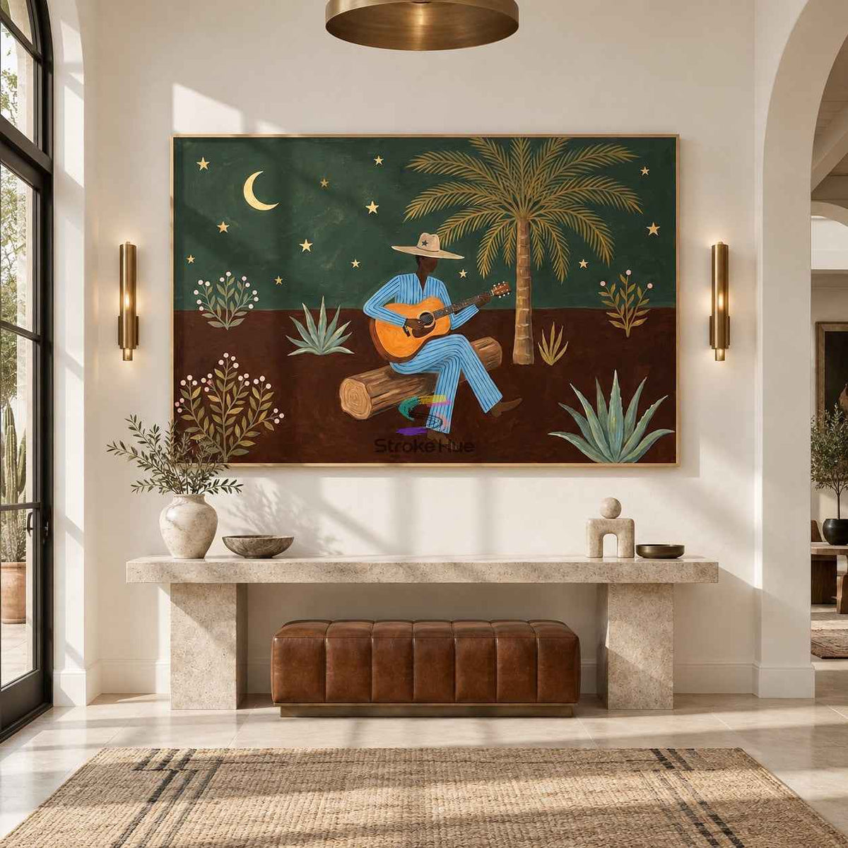 Desert Cowboy Serenade-Western Music Oil Painting