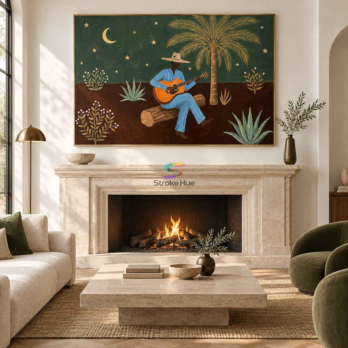 Desert Cowboy Serenade-Western Music Oil Painting