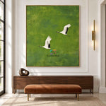 Emerald Flight-Crane Bird Nature Oil Painting