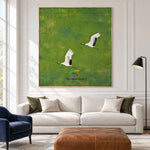 Emerald Flight-Crane Bird Nature Oil Painting