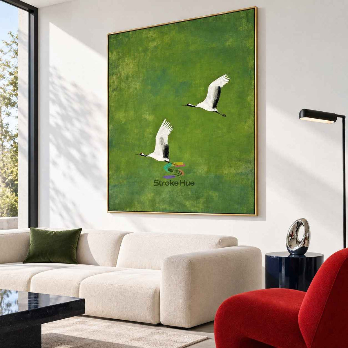 Emerald Flight-Crane Bird Nature Oil Painting