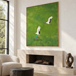 Emerald Flight-Crane Bird Nature Oil Painting