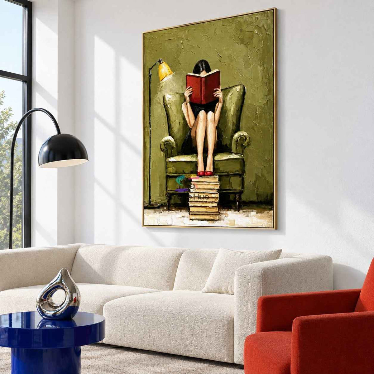 Library Retreat-Reading Woman Oil Painting