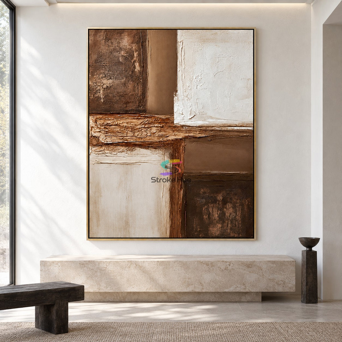 Rustic Contrast-Textured Abstract Oil Painting