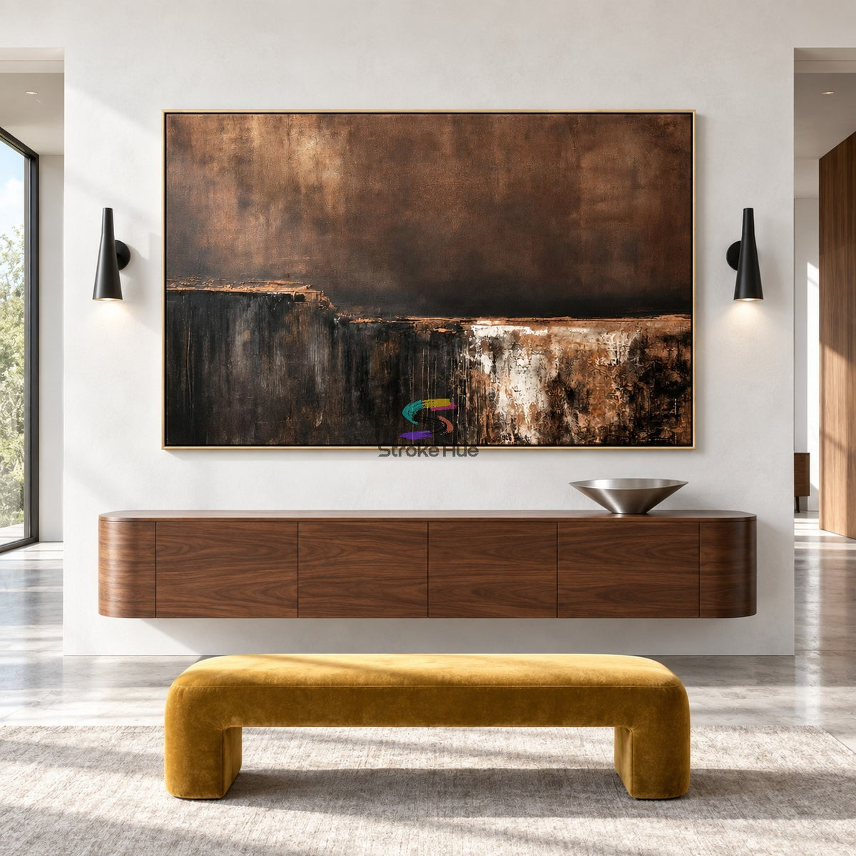 Dark Horizon-Textured Abstract Landscape Painting