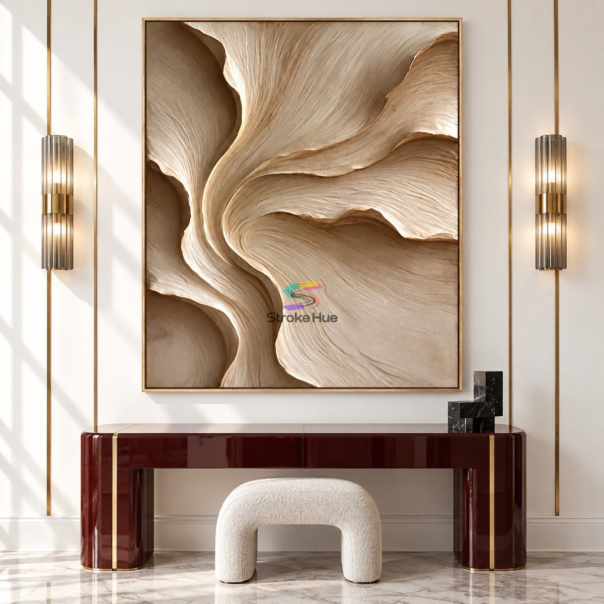 Soft Current-Textured Abstract Beige Painting