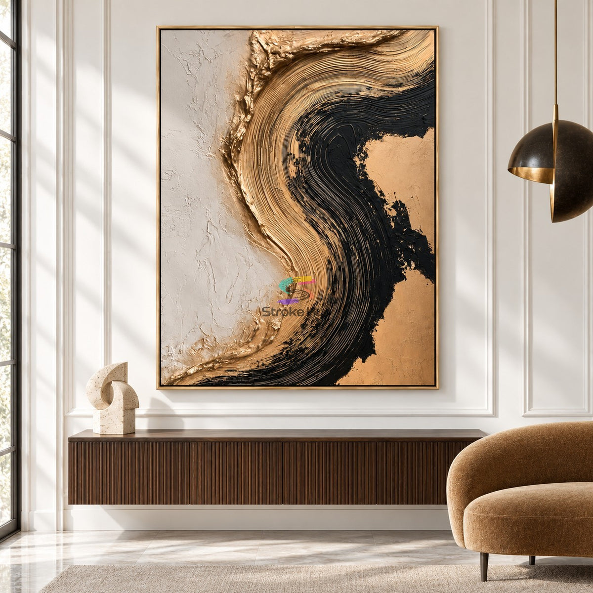 Obsidian Flow-Black Textured Abstract Painting