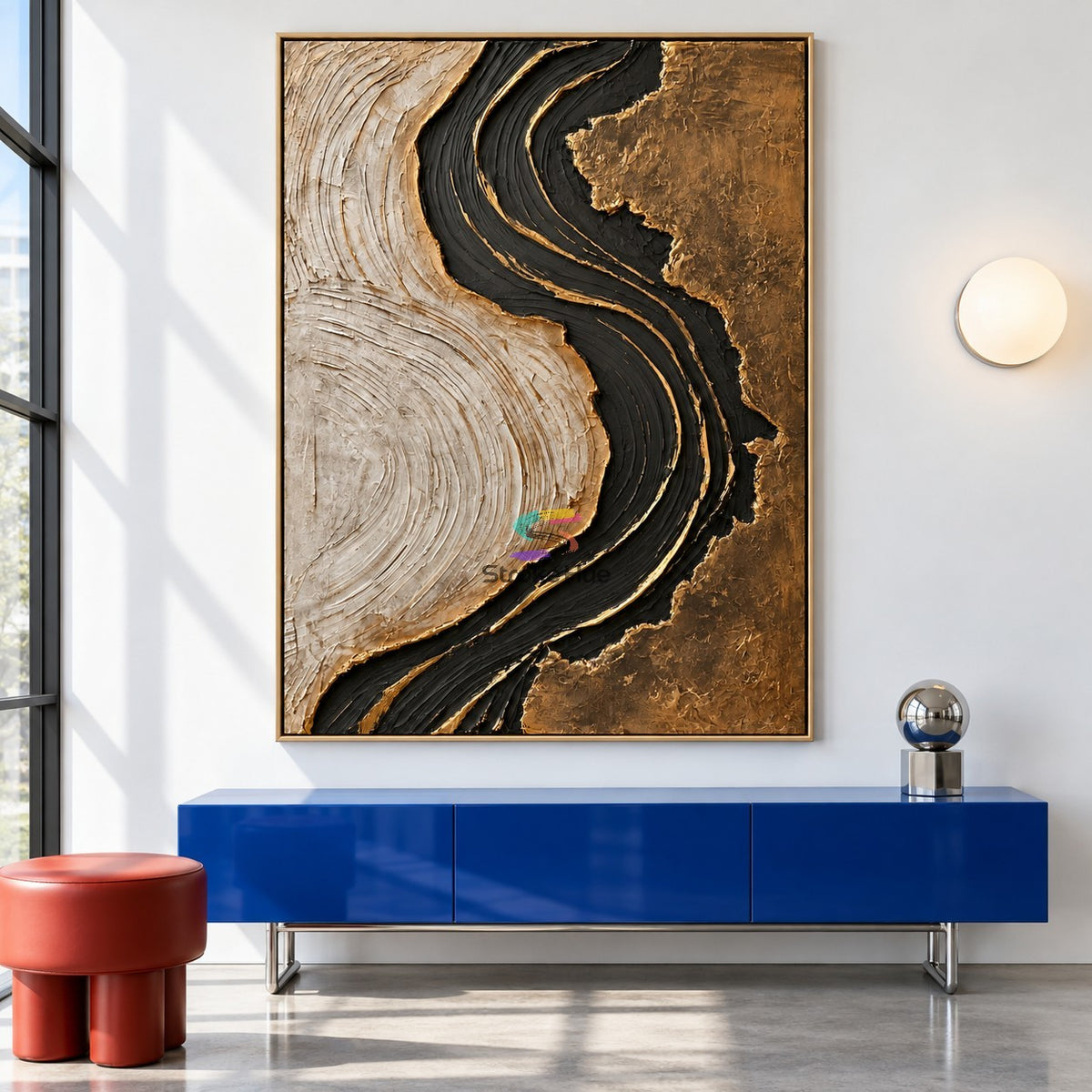 Golden Rift-Black Gold Textured Abstract Painting