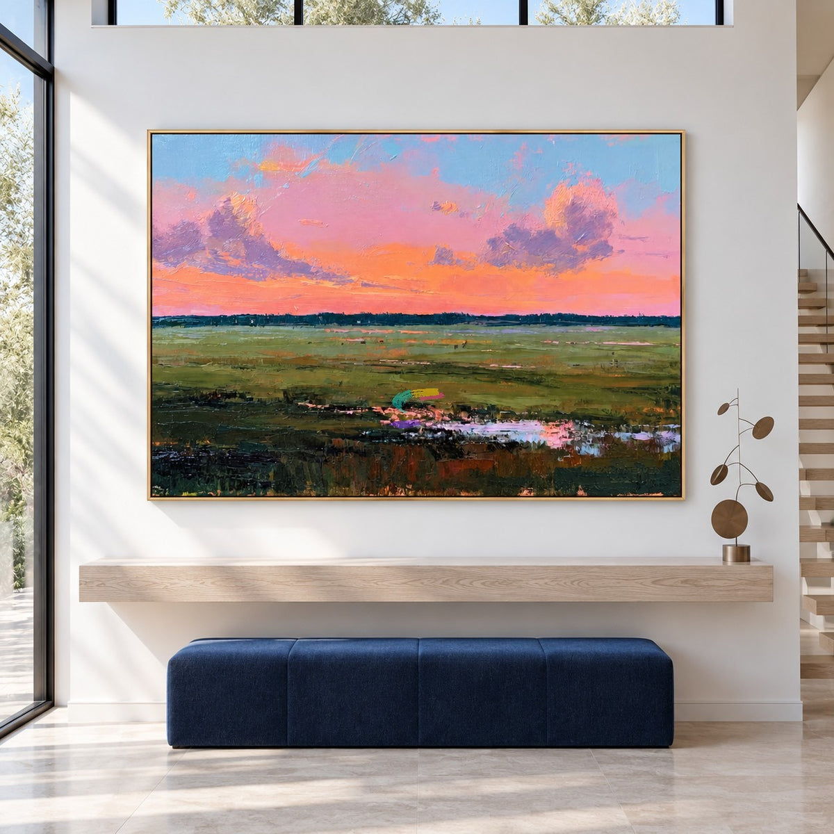 Sunset Prairie-Pink Landscape Painting