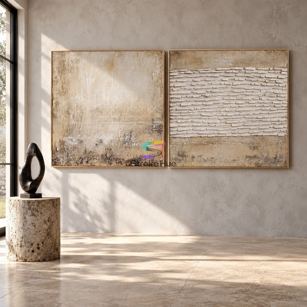 Quiet Strata-Set of 2 Textured Abstract Paintings