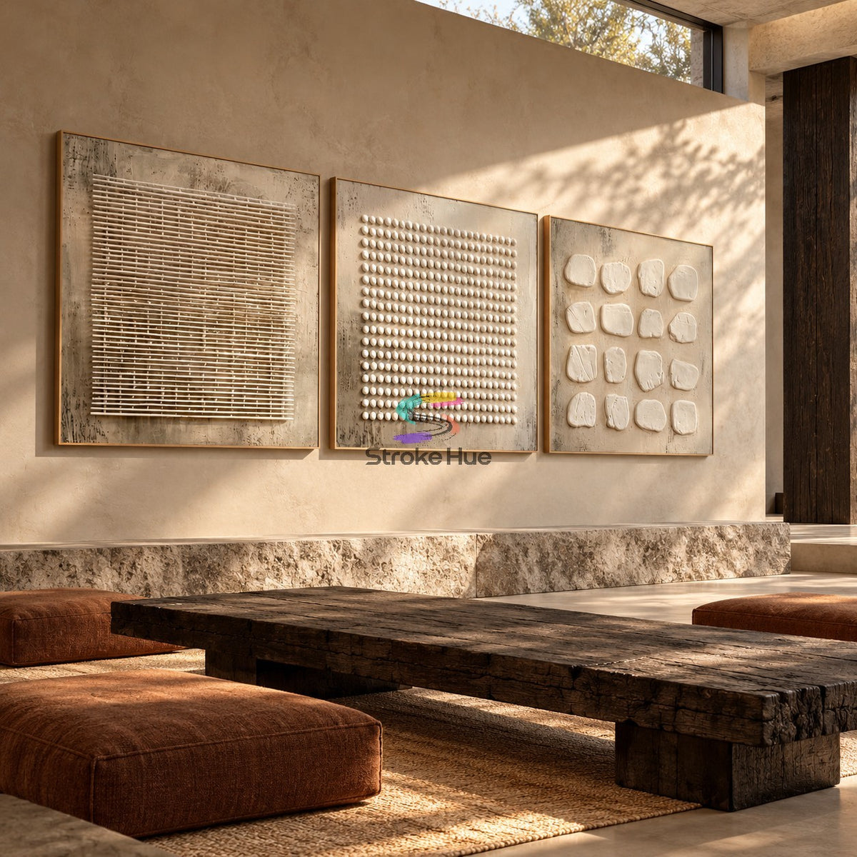Still Geometry-Set of 3 Textured Abstract Paintings