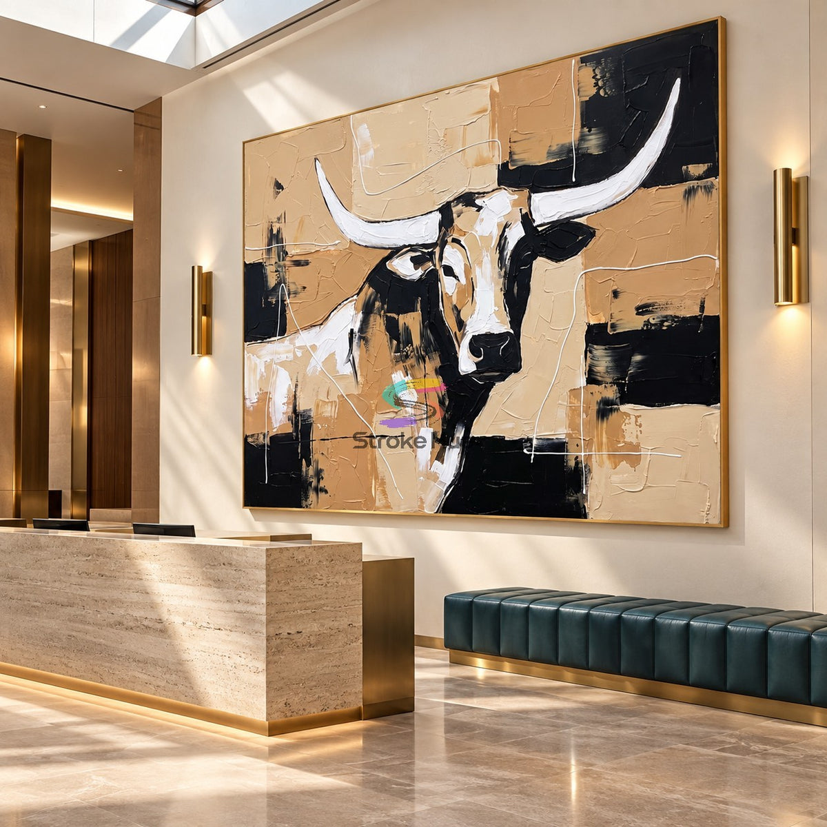 Longhorn Majesty-Abstract Western Cattle Oil Painting