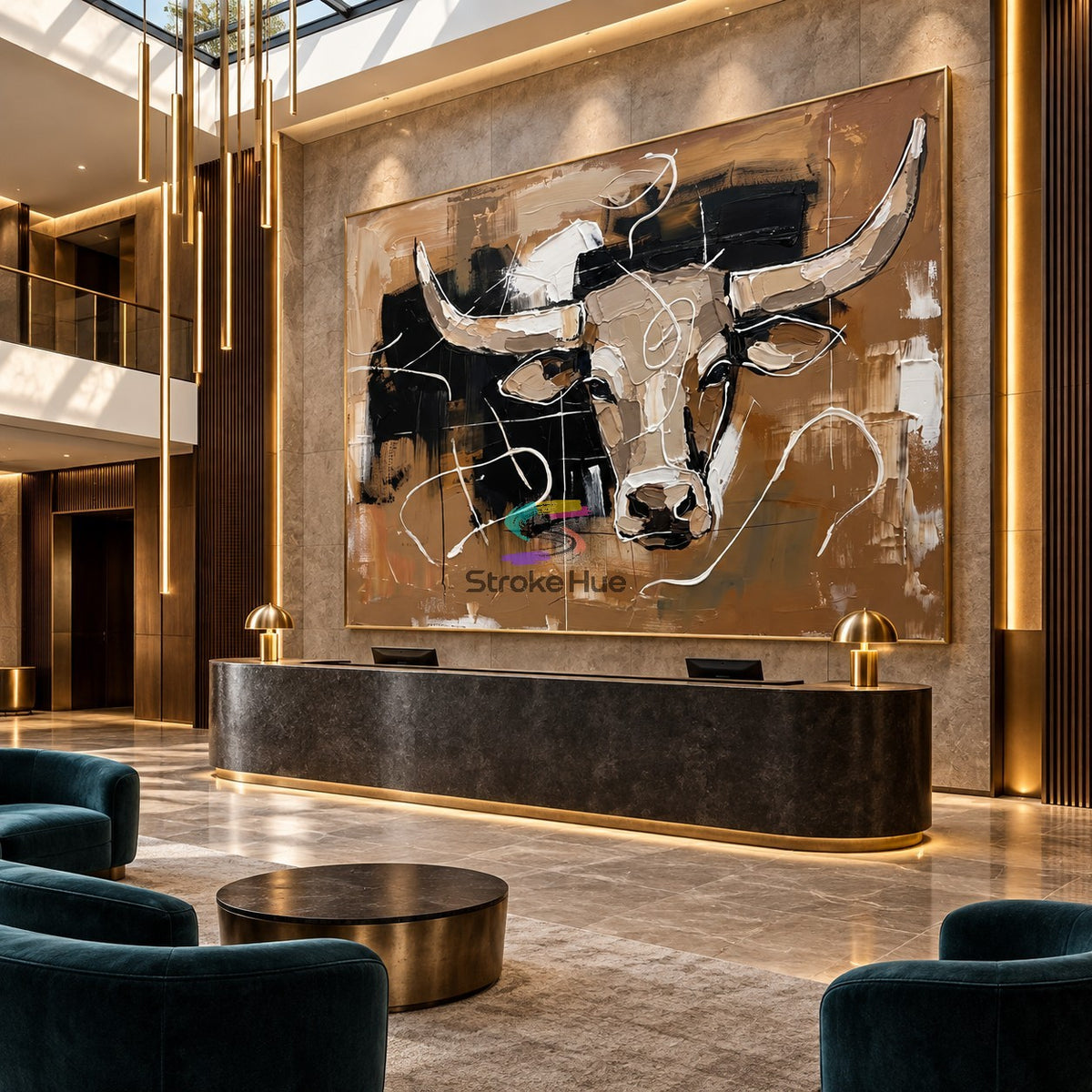 Prairie Sovereign-Abstract Longhorn Oil Painting