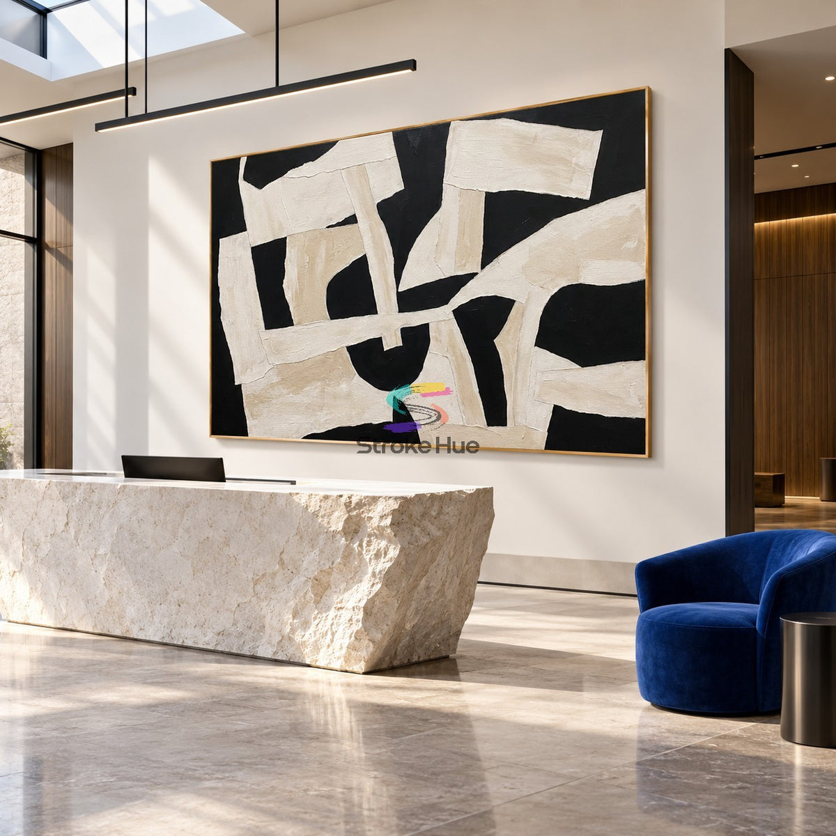 Ivory Interlace-Black and White Abstract Painting