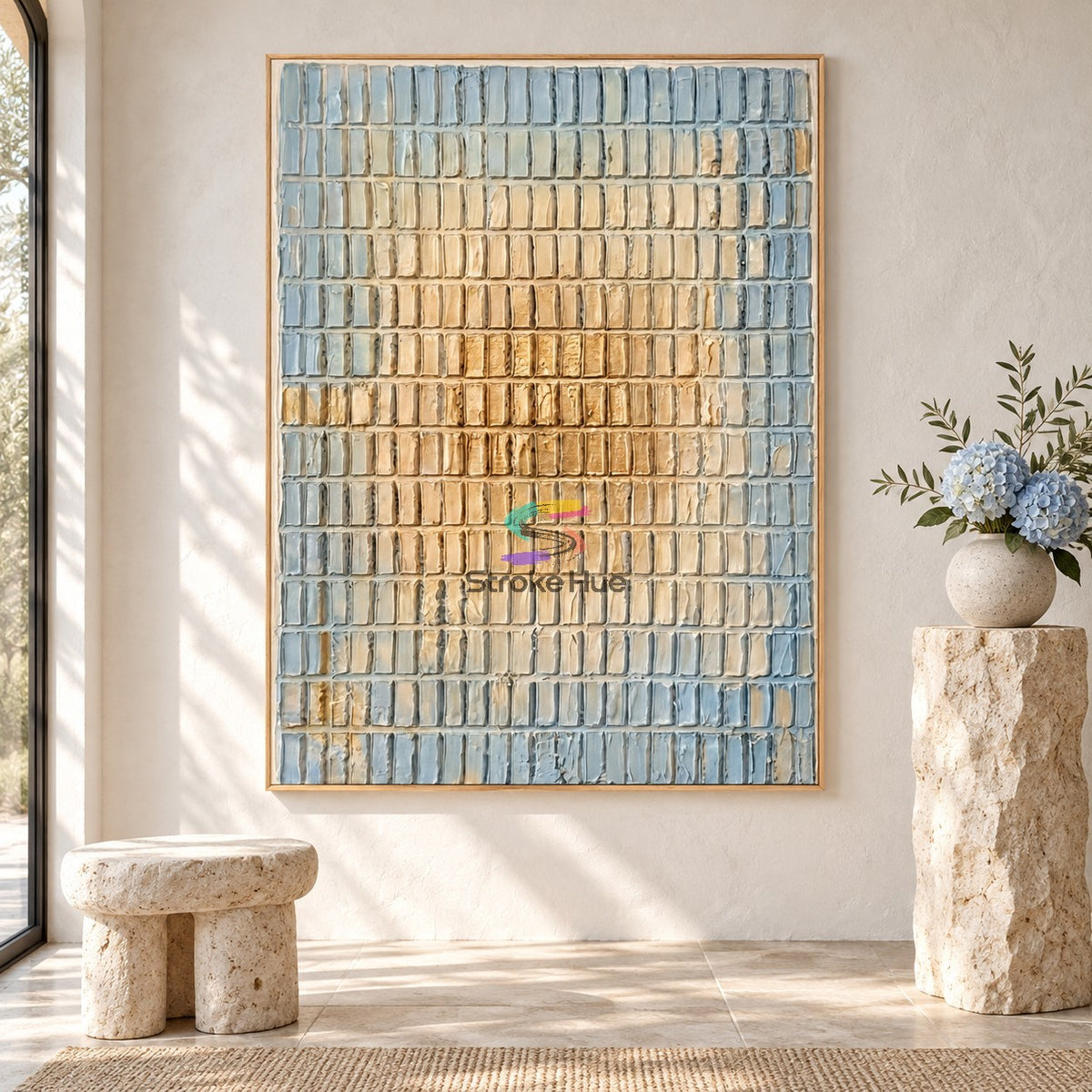 Azure Mosaic-Blue Textured Abstract Painting