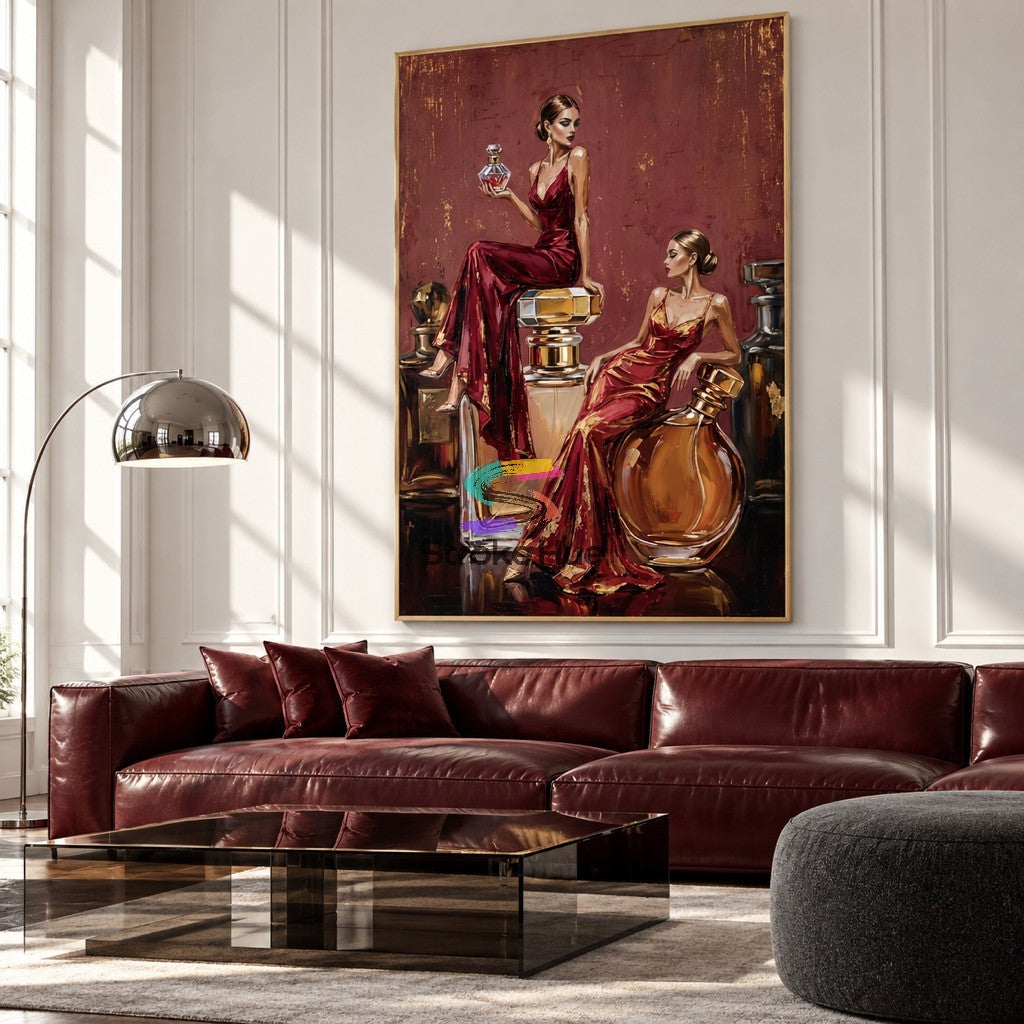 Gilded Essence-Luxury Perfume Figurative Oil Painting
