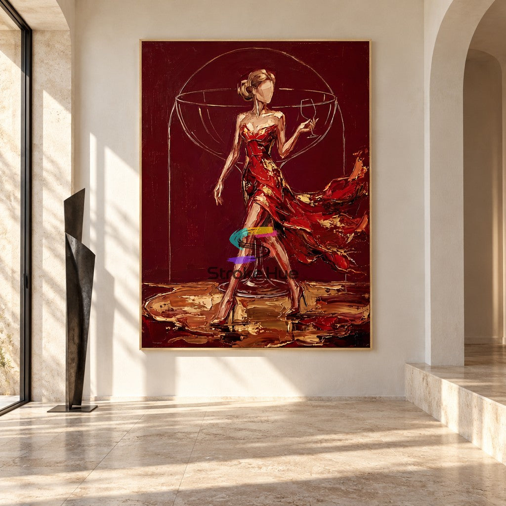 Scarlet Waltz-Champagne Figurative Oil Painting