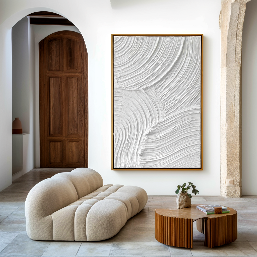 White Rhythm-Textured Abstract Painting
