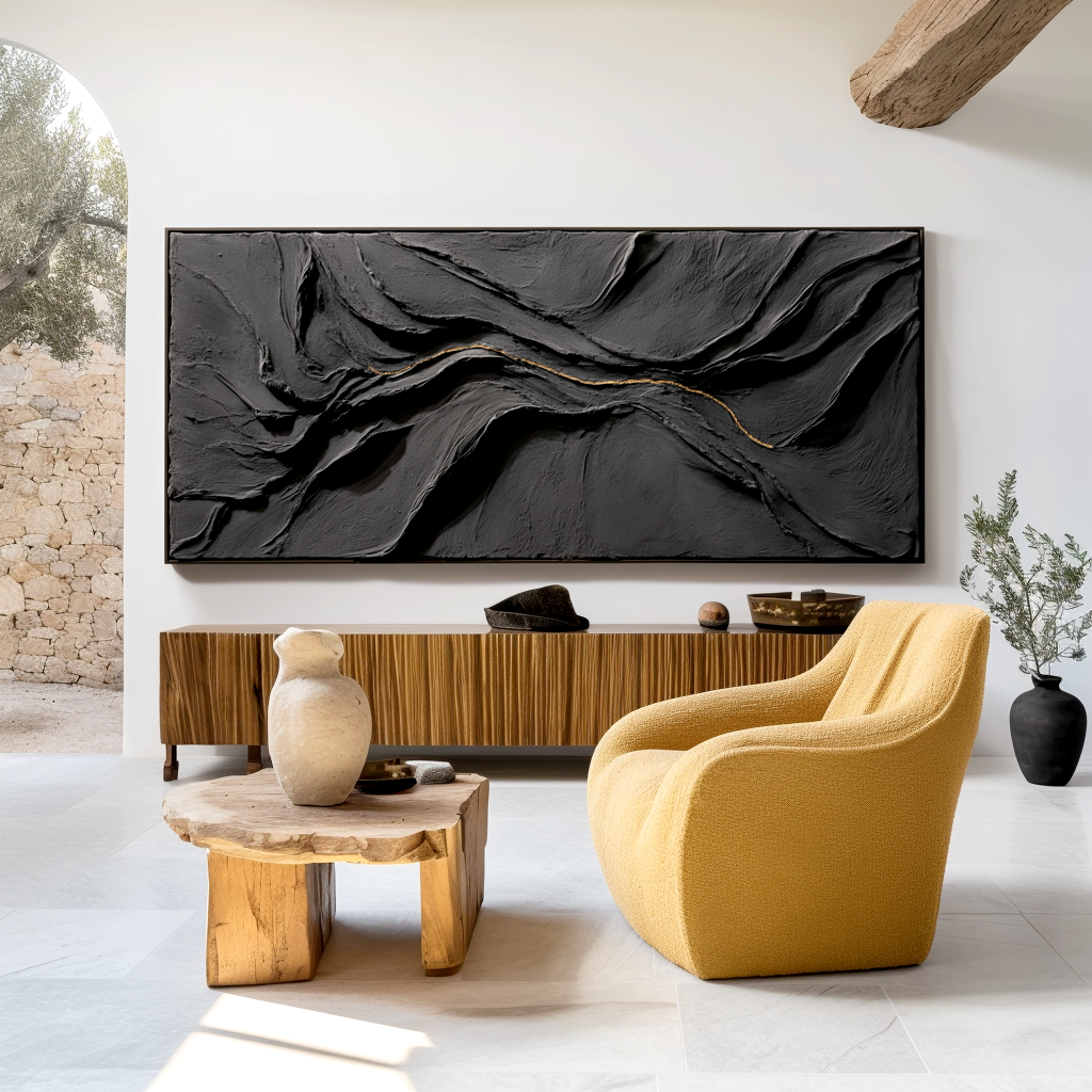 Gilded Seam-Black Abstract Painting