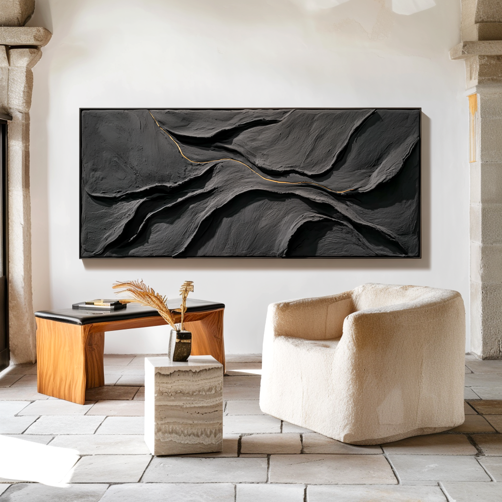 Aurum Rift-Black Abstract Painting