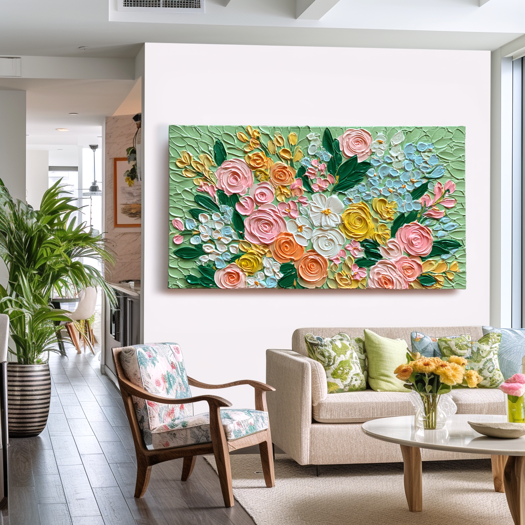 Mint Bouquet-Relief Floral Painting