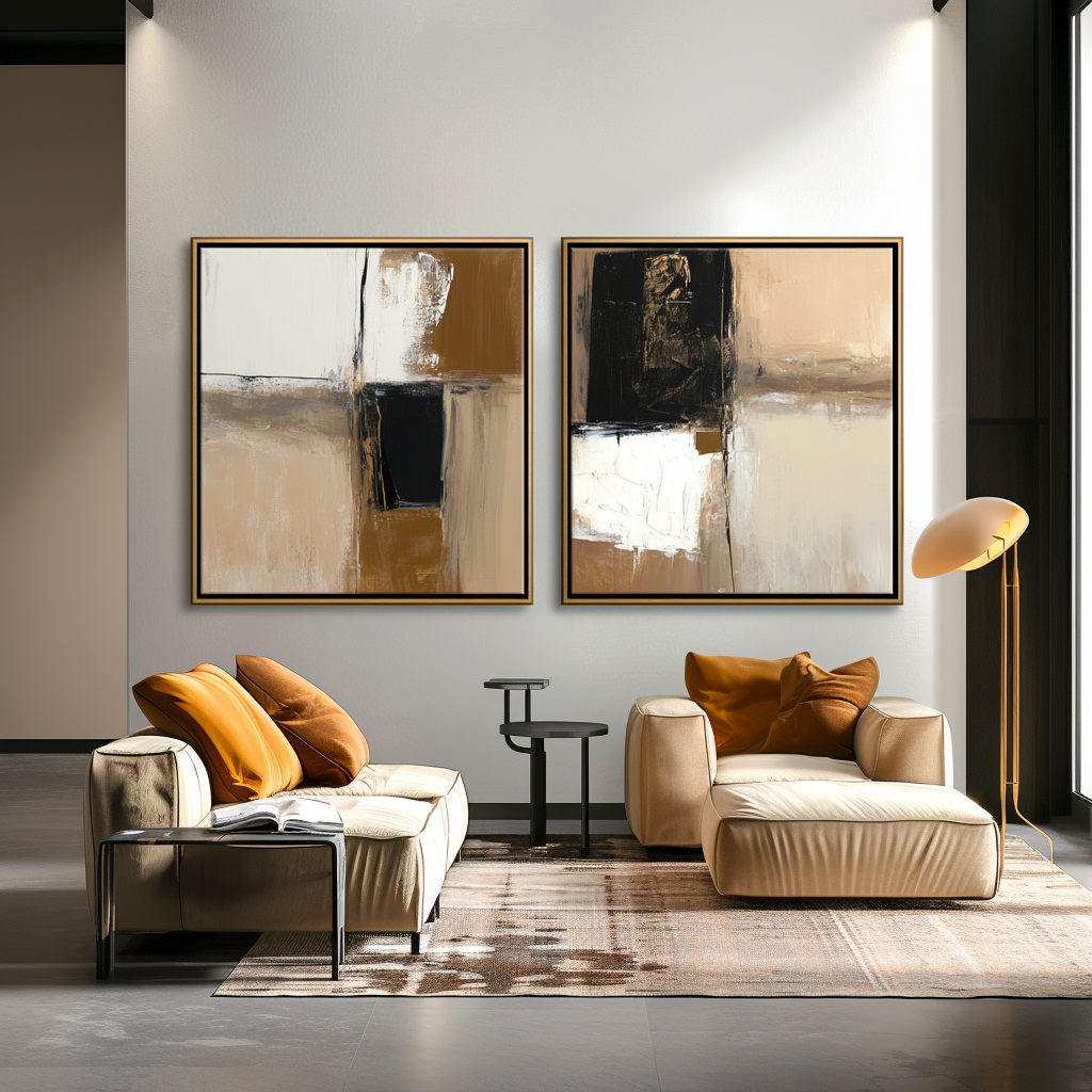 Umber Axis-Abstract Diptych Painting