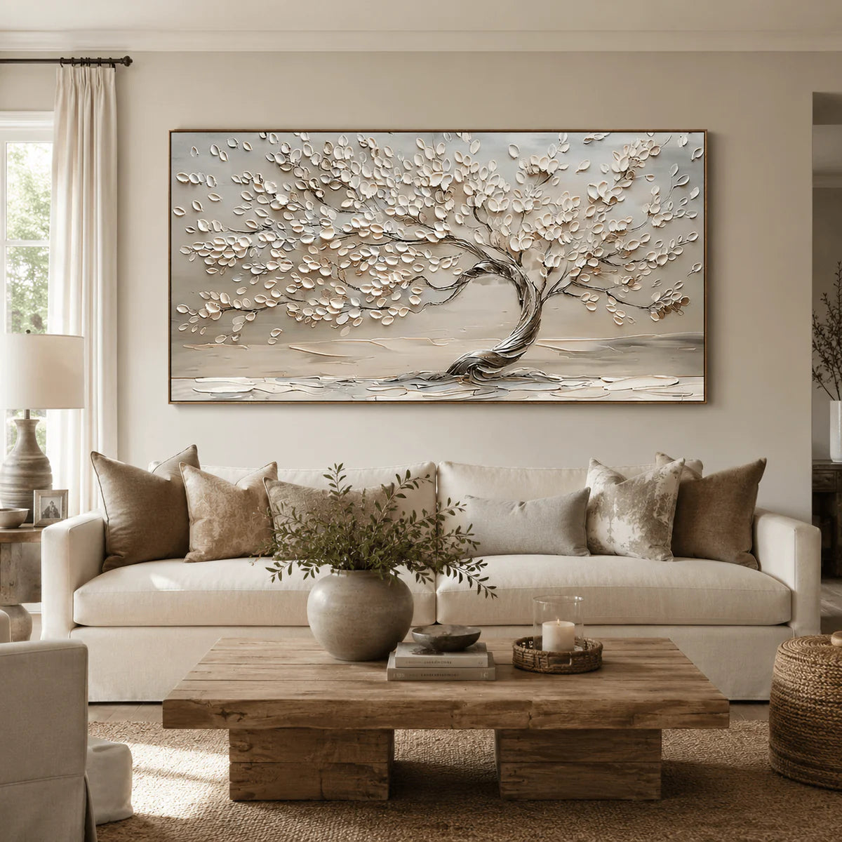 Ivory Canopy-Textured Tree Painting
