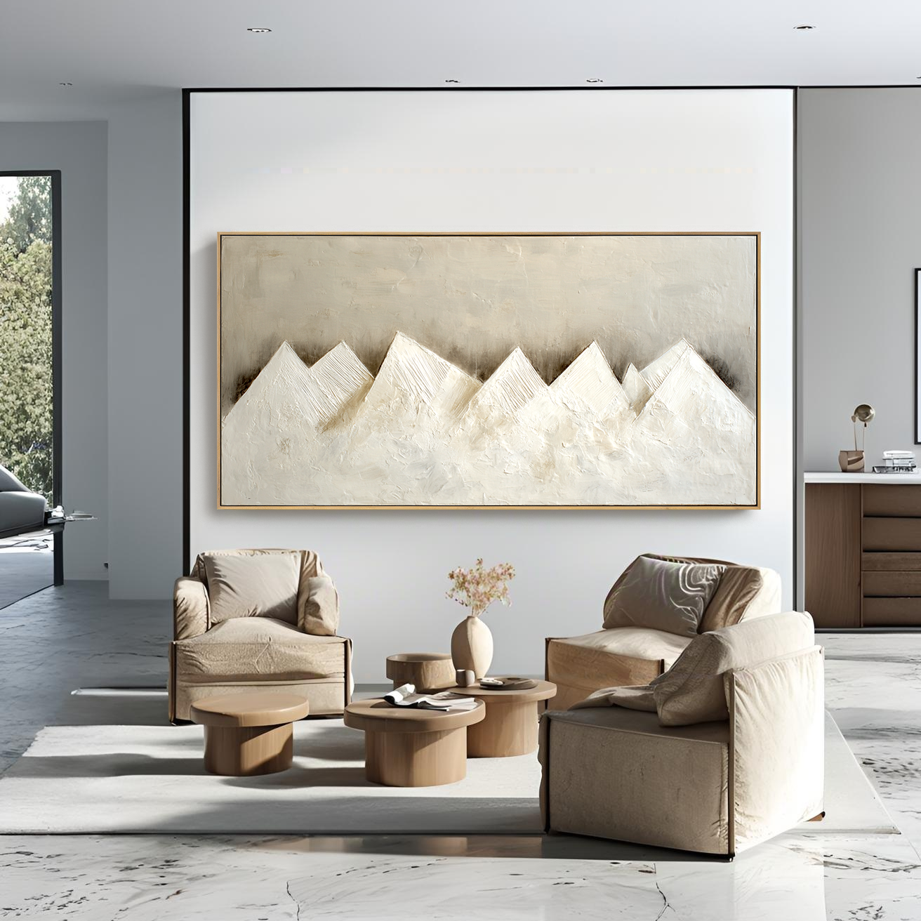 Ivory Summit-Textured Mountain Painting