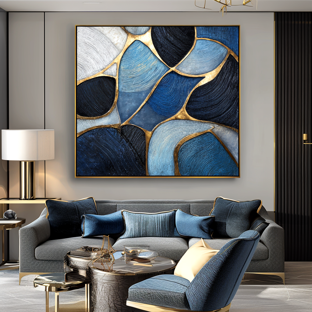 Sapphire Mosaic-Geometric Abstract Painting