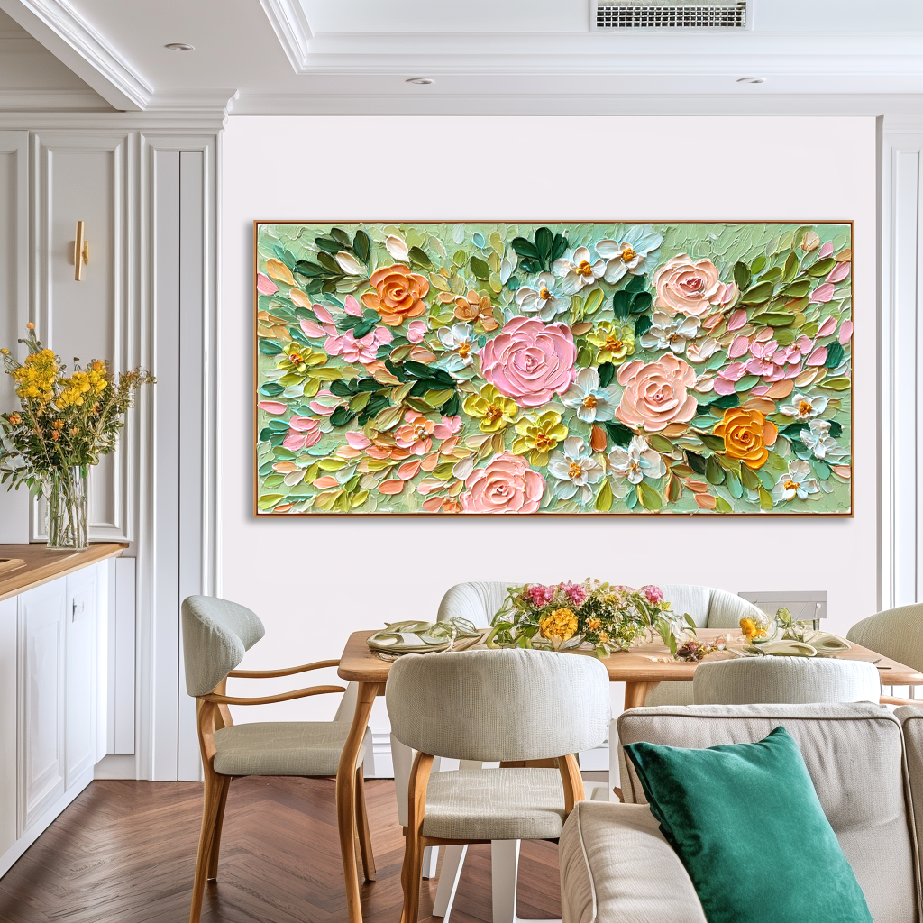 Pastel Rose Garden-Relief Painting