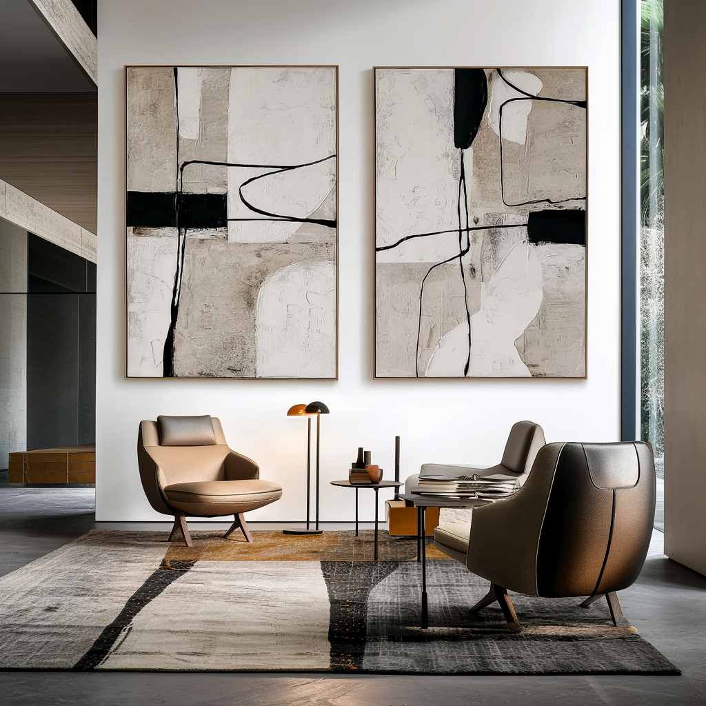 Linear Calm-Abstract Diptych Painting