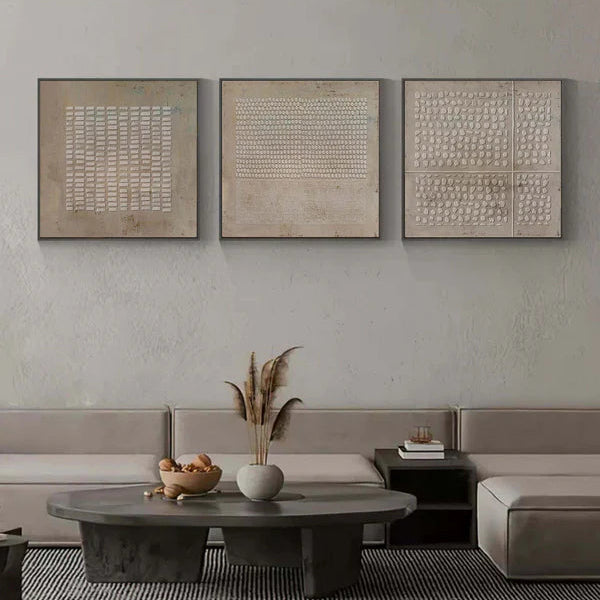 Quiet Relief-Textured Triptych Painting