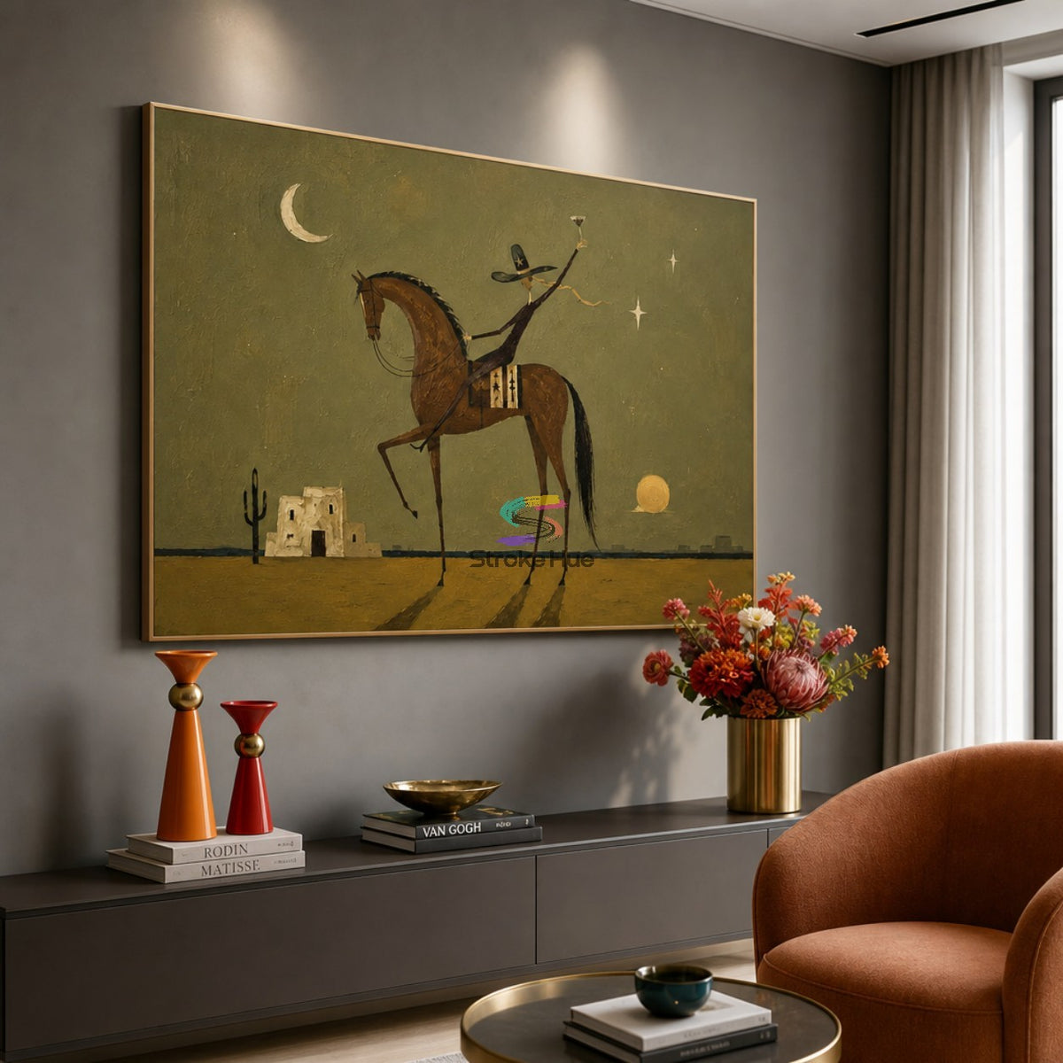 Moonlit Toast-Cowboy Horse Western Painting