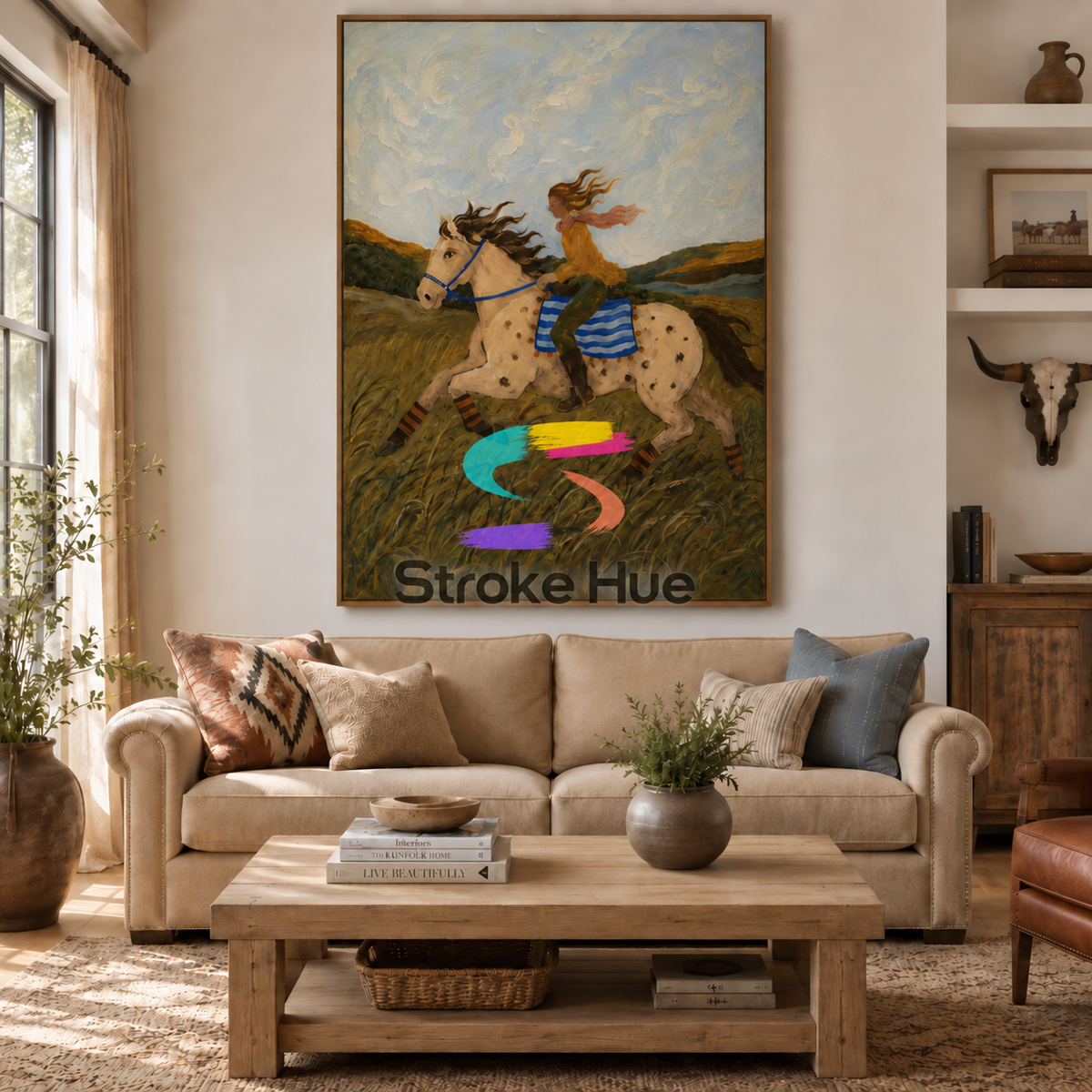 Meadow Run-Spotted Horse Rider Painting