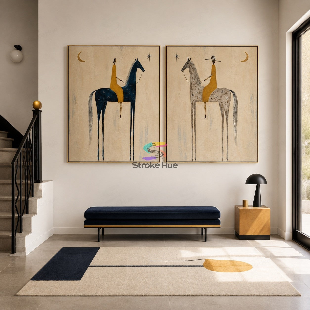 Twin Constellations-Horse Rider Diptych Painting
