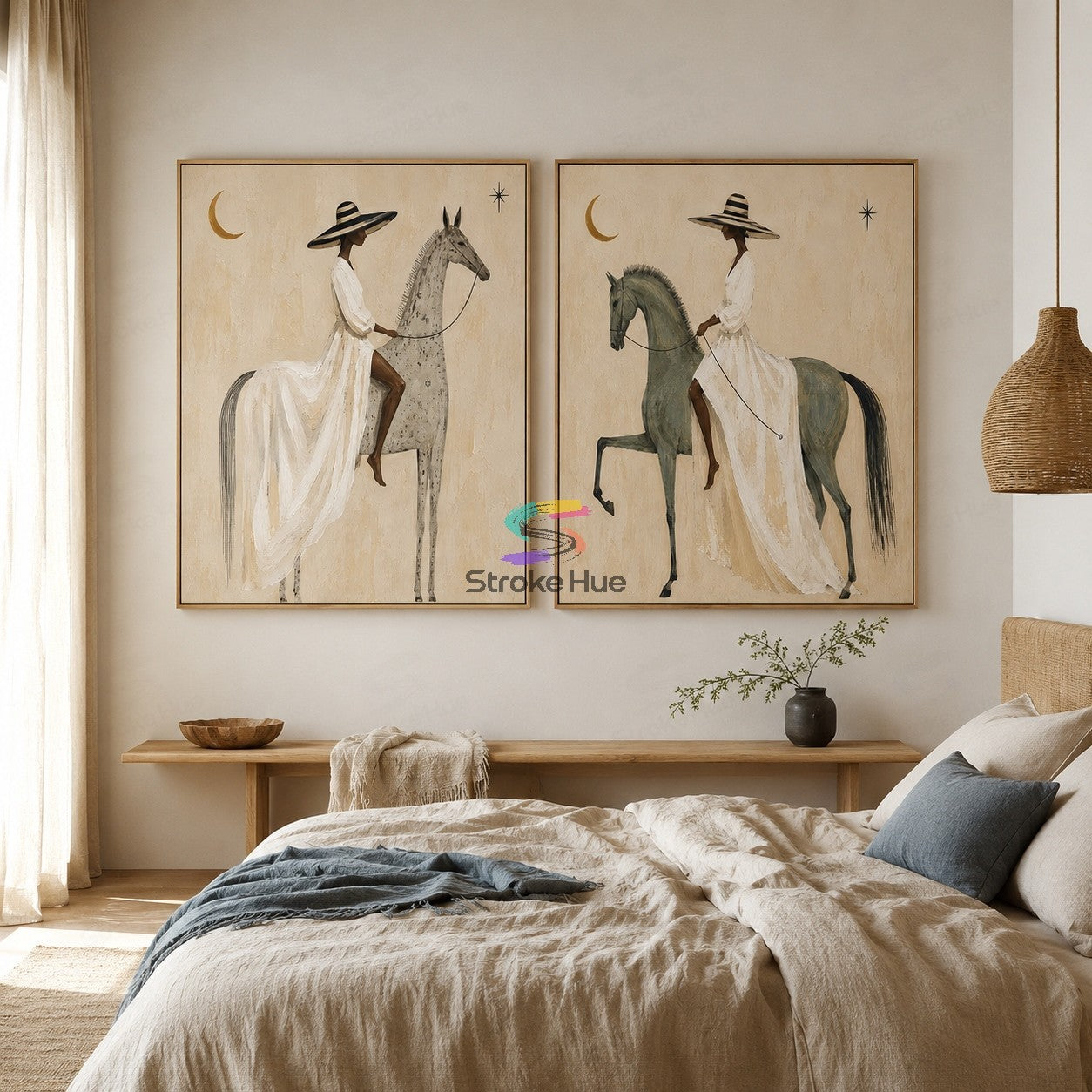 Moonlit Grace-Woman Rider Diptych Painting