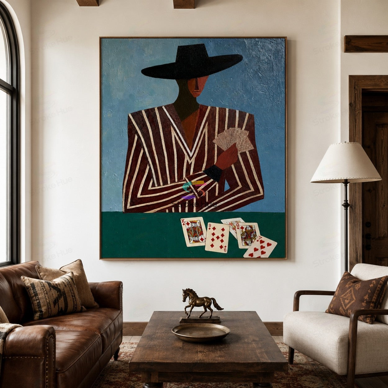 Burgundy Ace-Card Player Painting