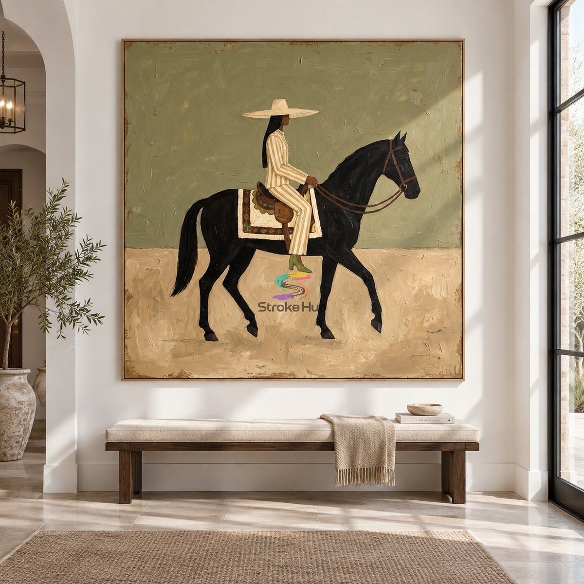 Sage Passage-Black Horse Western Rider Painting