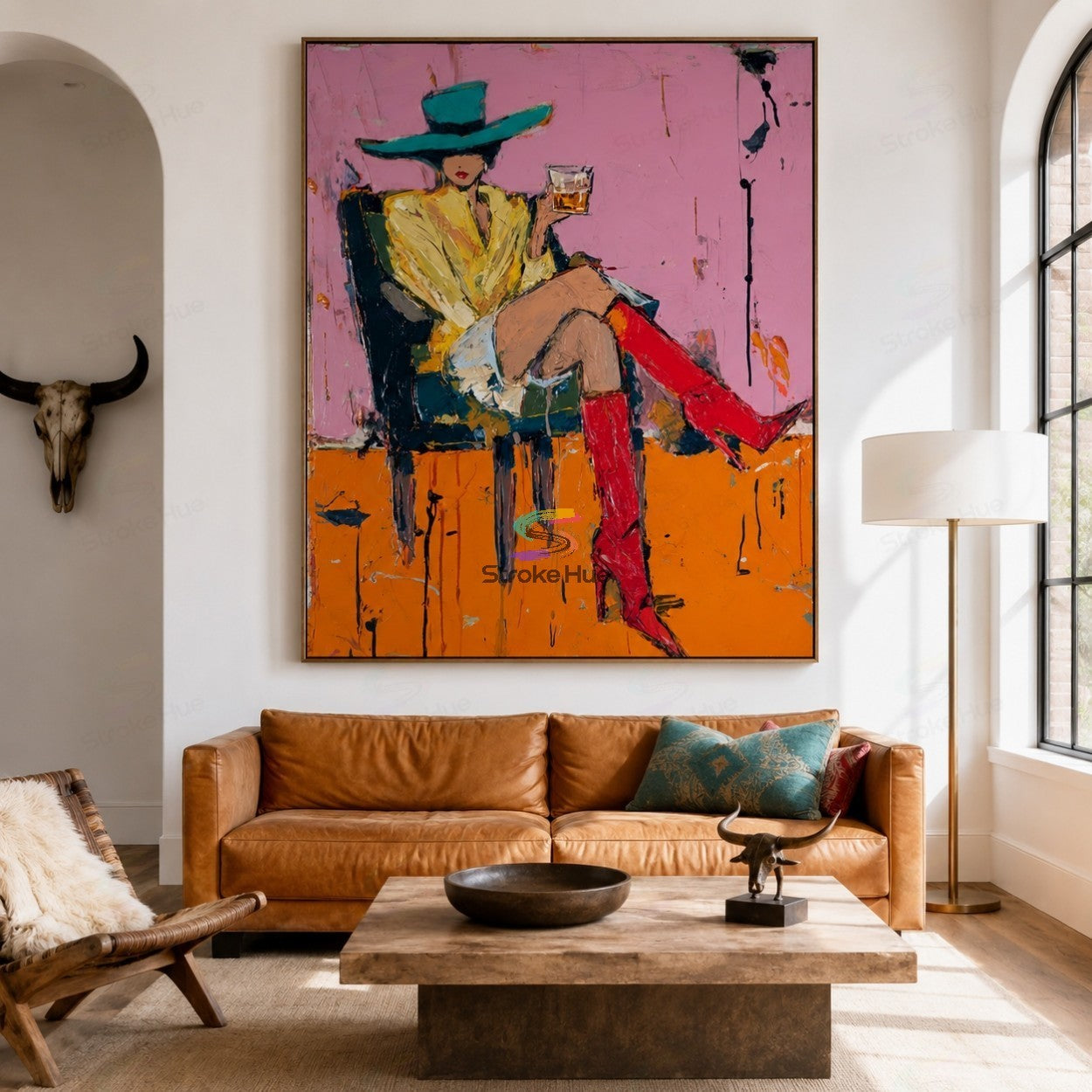 Teal Lounge-Cowgirl Portrait Painting