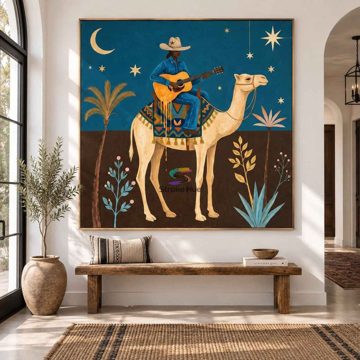 Desert Serenade-Cowboy Camel Guitar Painting