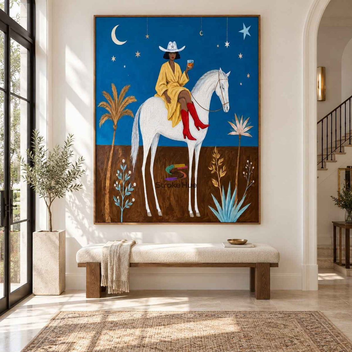 Starlight Toast-Cowgirl White Horse Painting