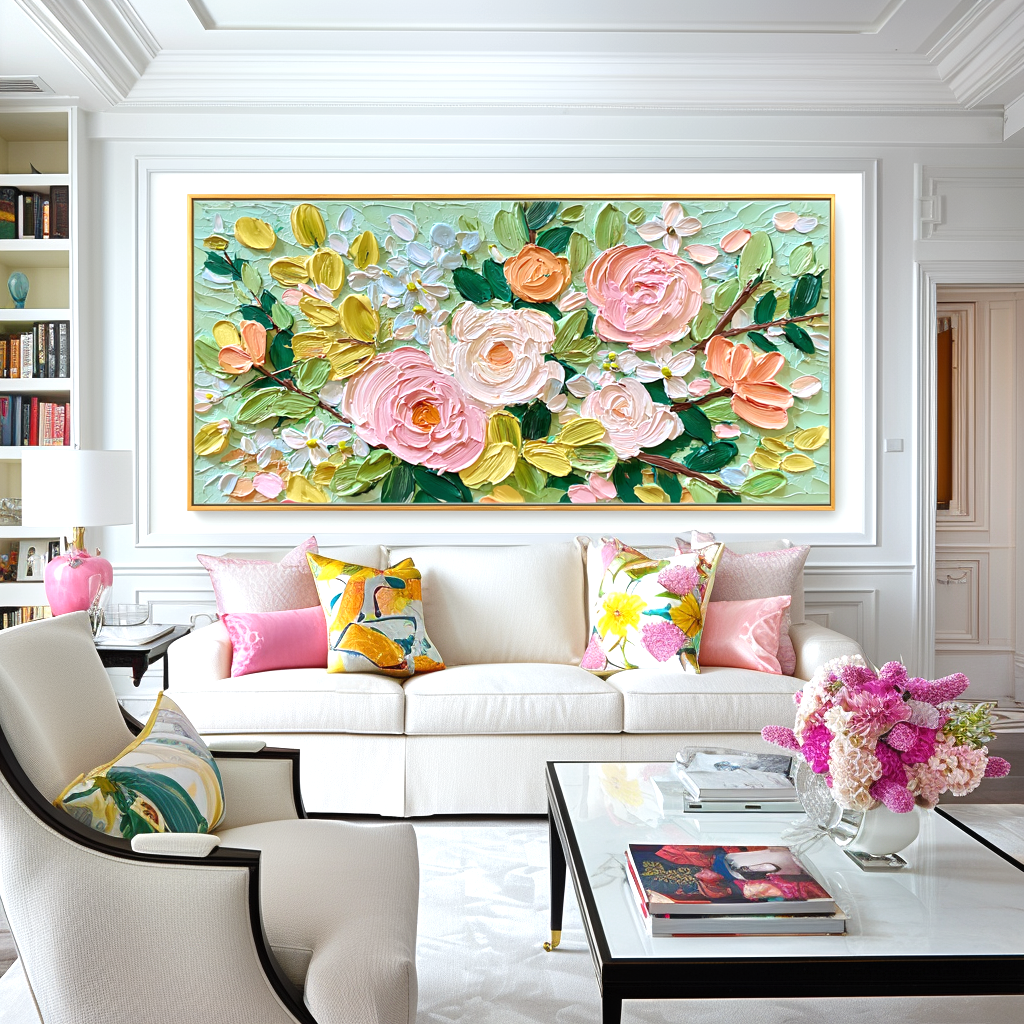 Mint Rose Garland-Relief Painting
