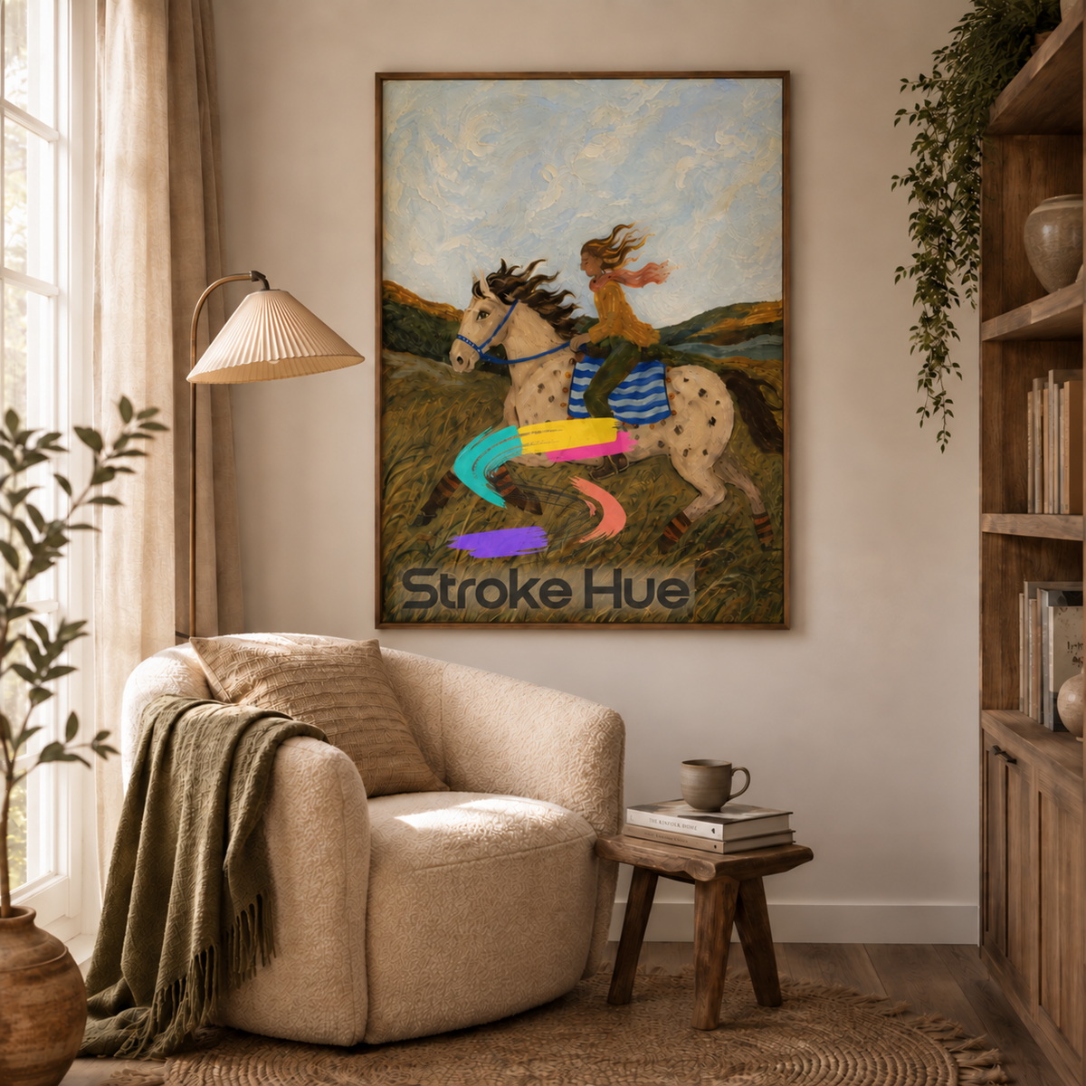 Meadow Run-Spotted Horse Rider Painting