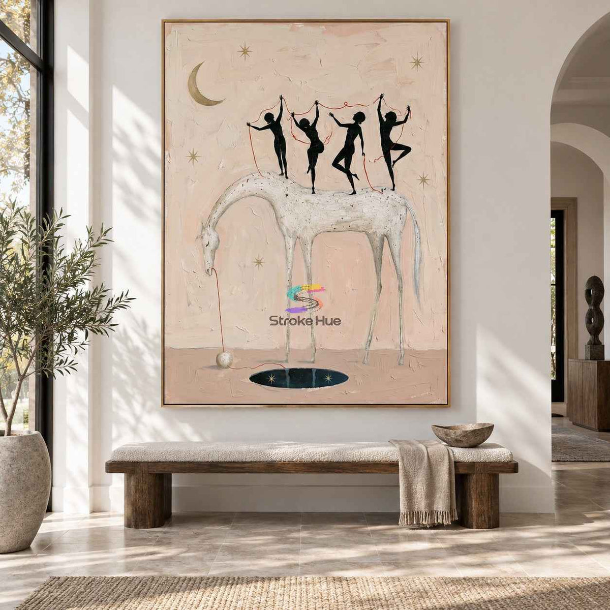 Moon Thread-Dancing Figures Horse Painting