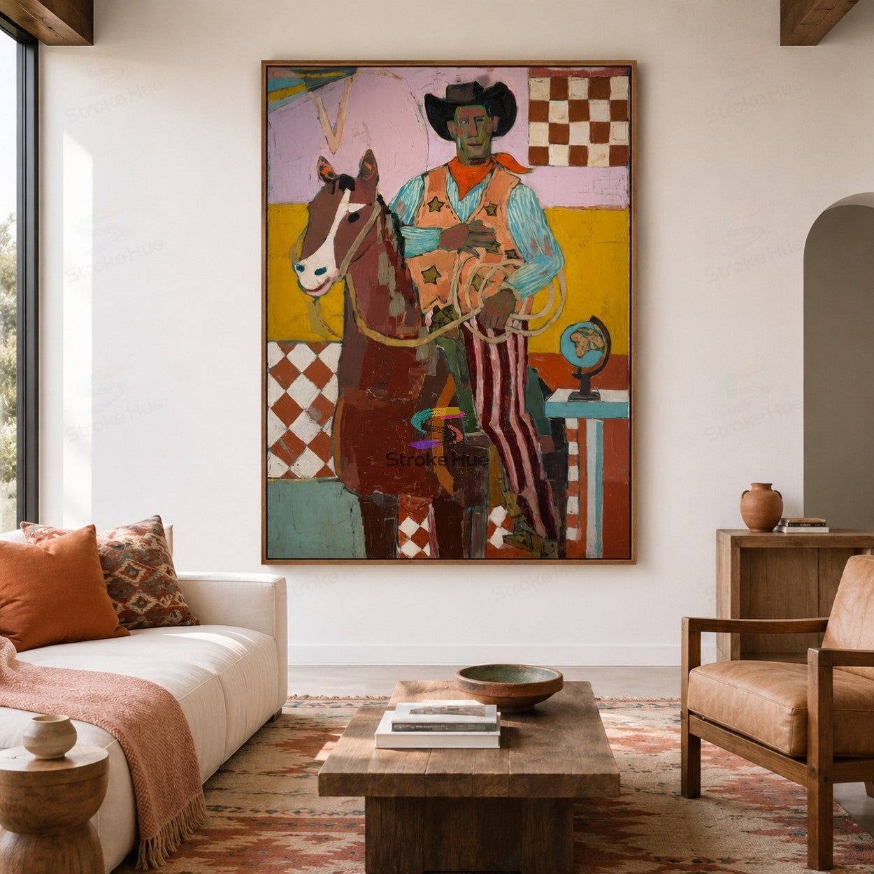 Checkered Rodeo-Cowboy Horse Painting