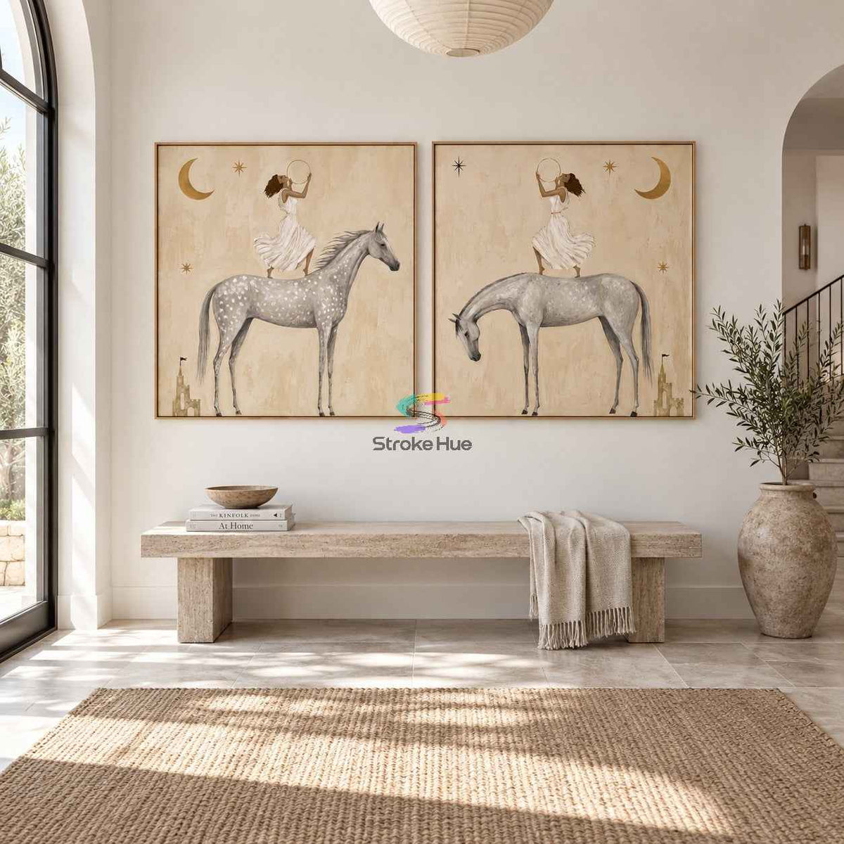 Moonlit Echo-Dancer Horse Diptych Painting