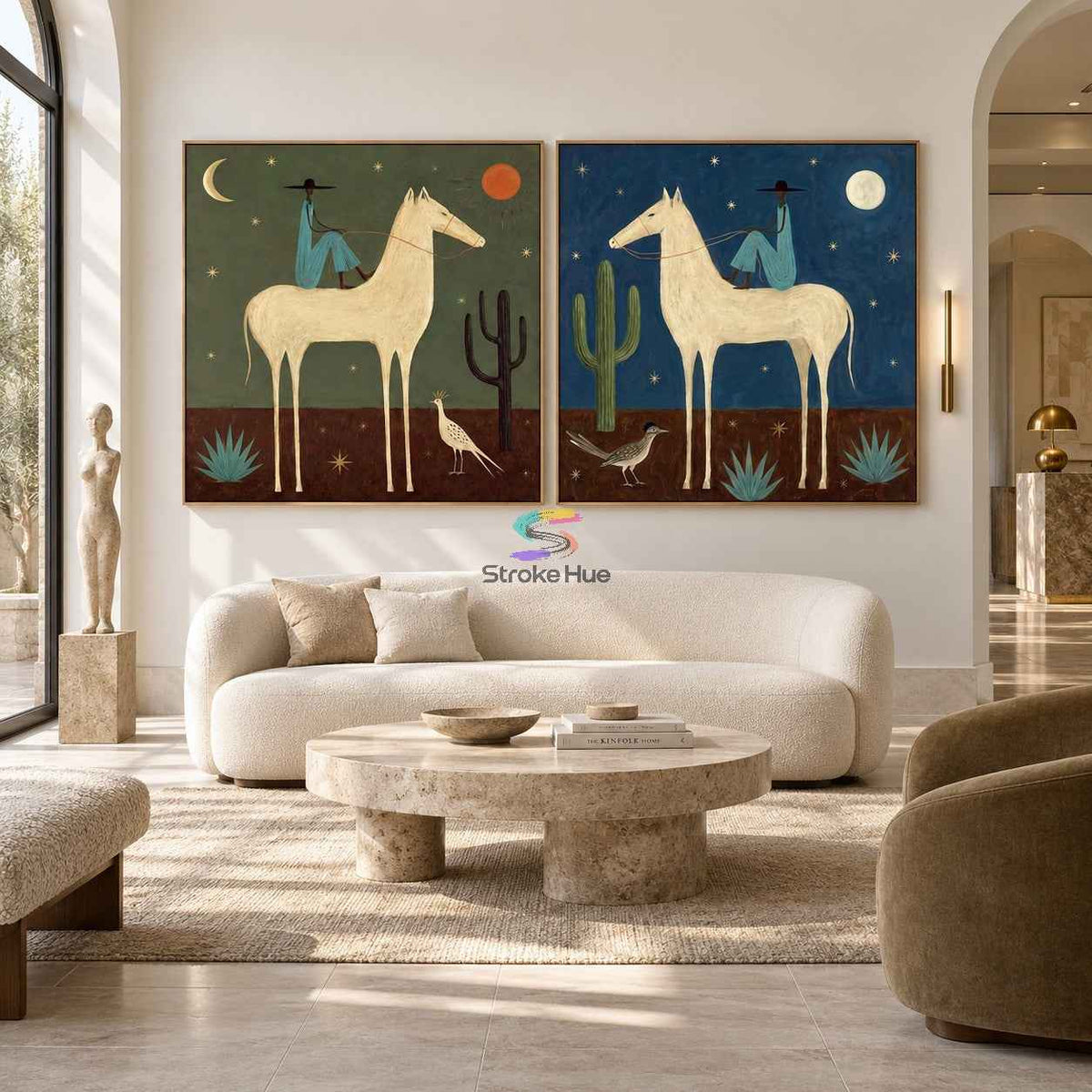 Twin Horizons-Celestial White Horse Diptych
