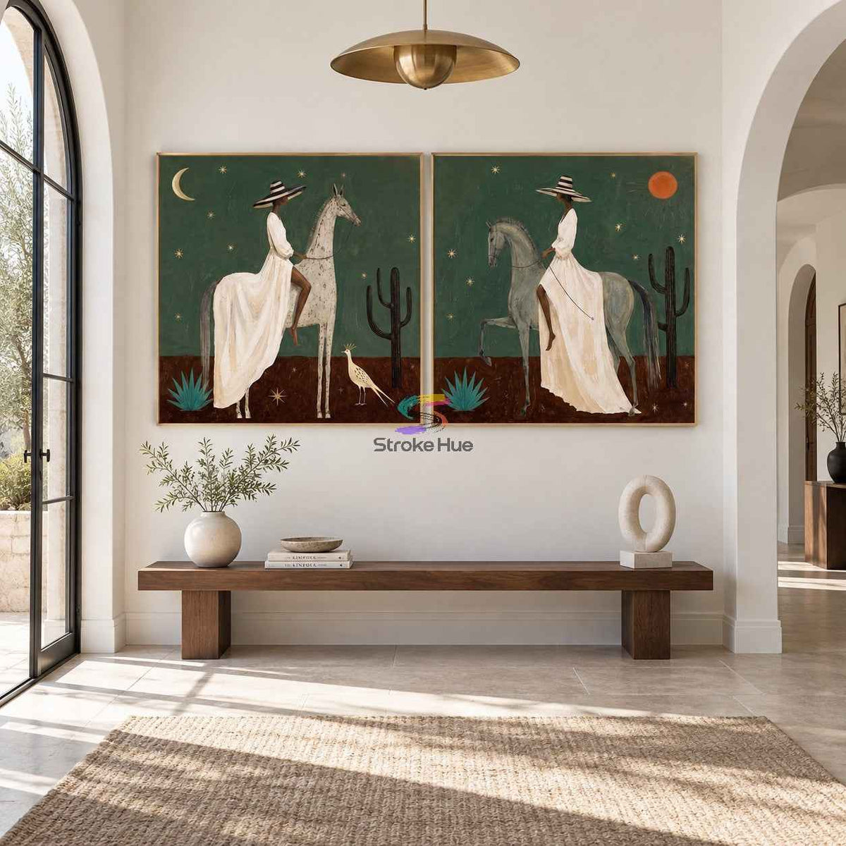 Sun Moon Riders-Cowgirl Horse Diptych