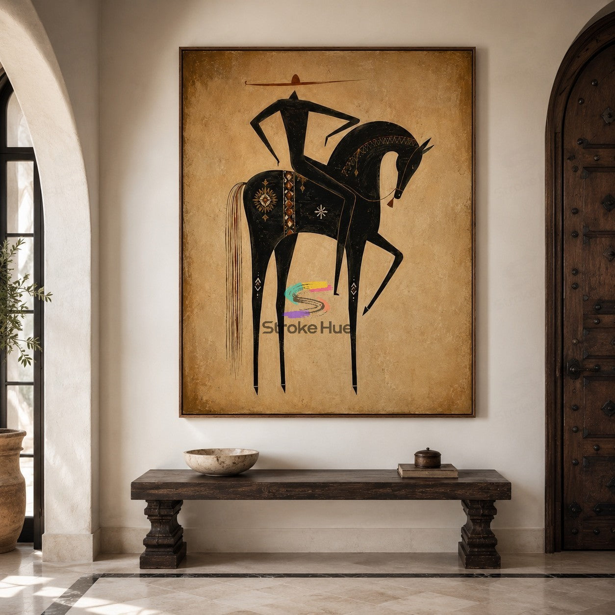 Desert Sentinel-Black Horse Rider Painting
