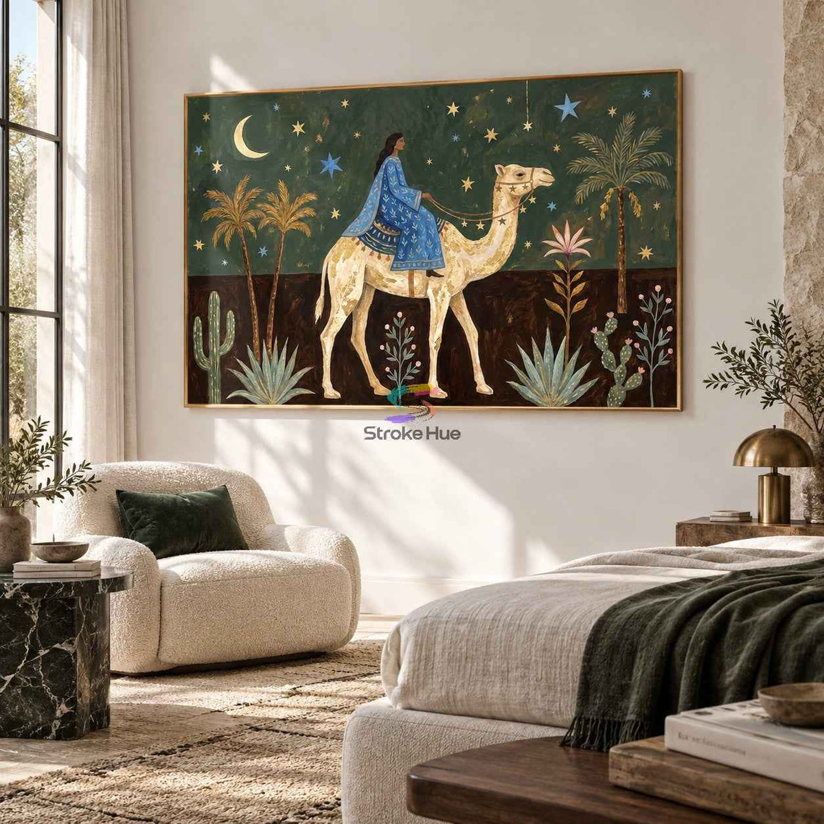 Celestial Caravan-Blue Robe Camel Painting